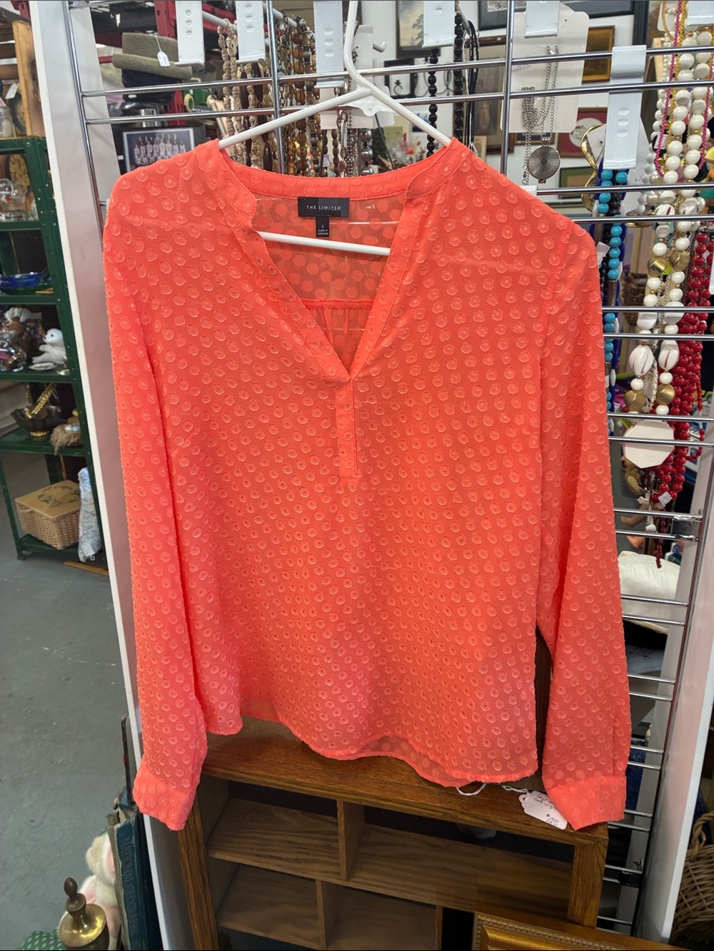 The limited size small Coral Textured Split-Neck Blouse
